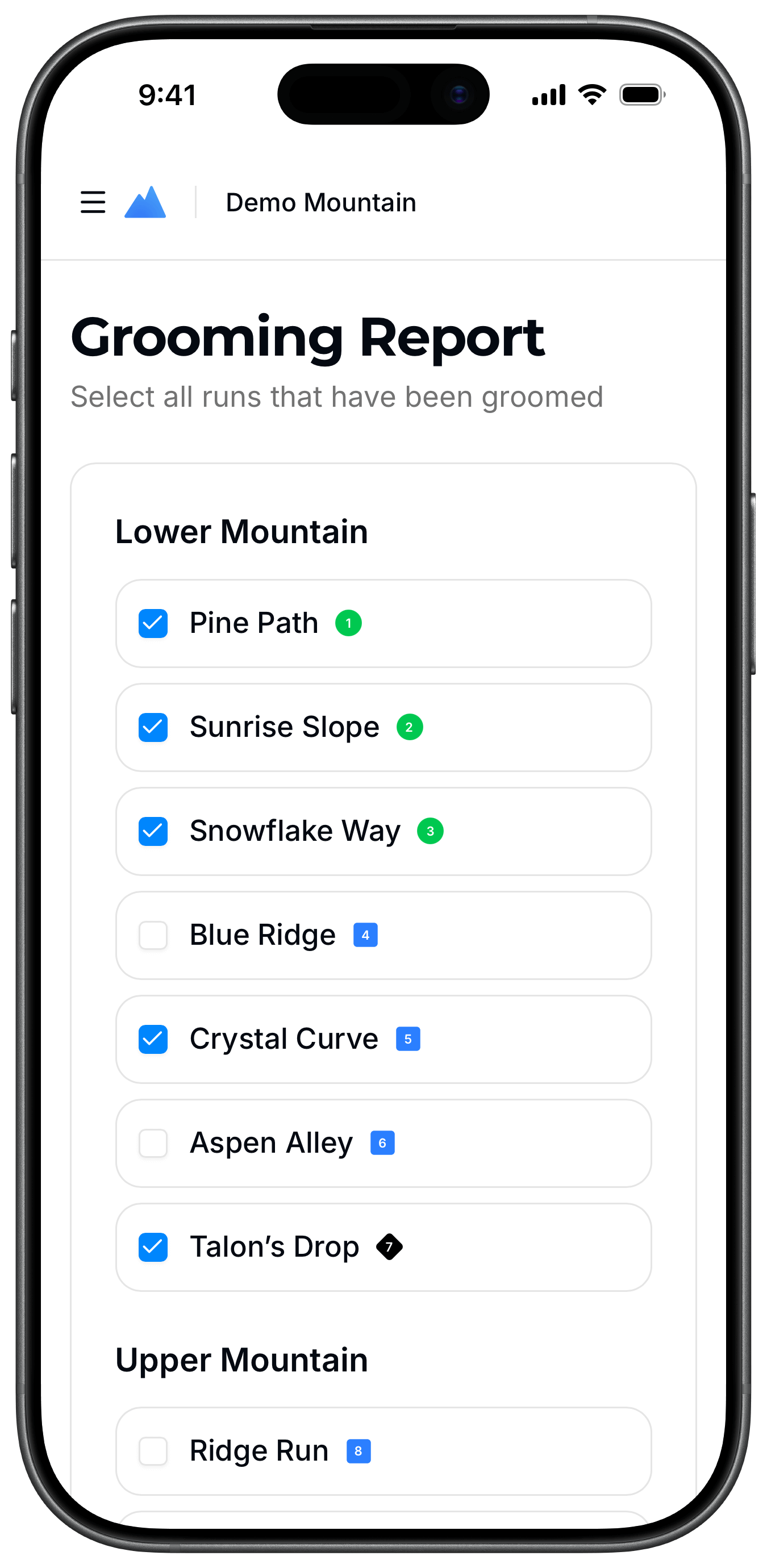 MtnManager mobile interface