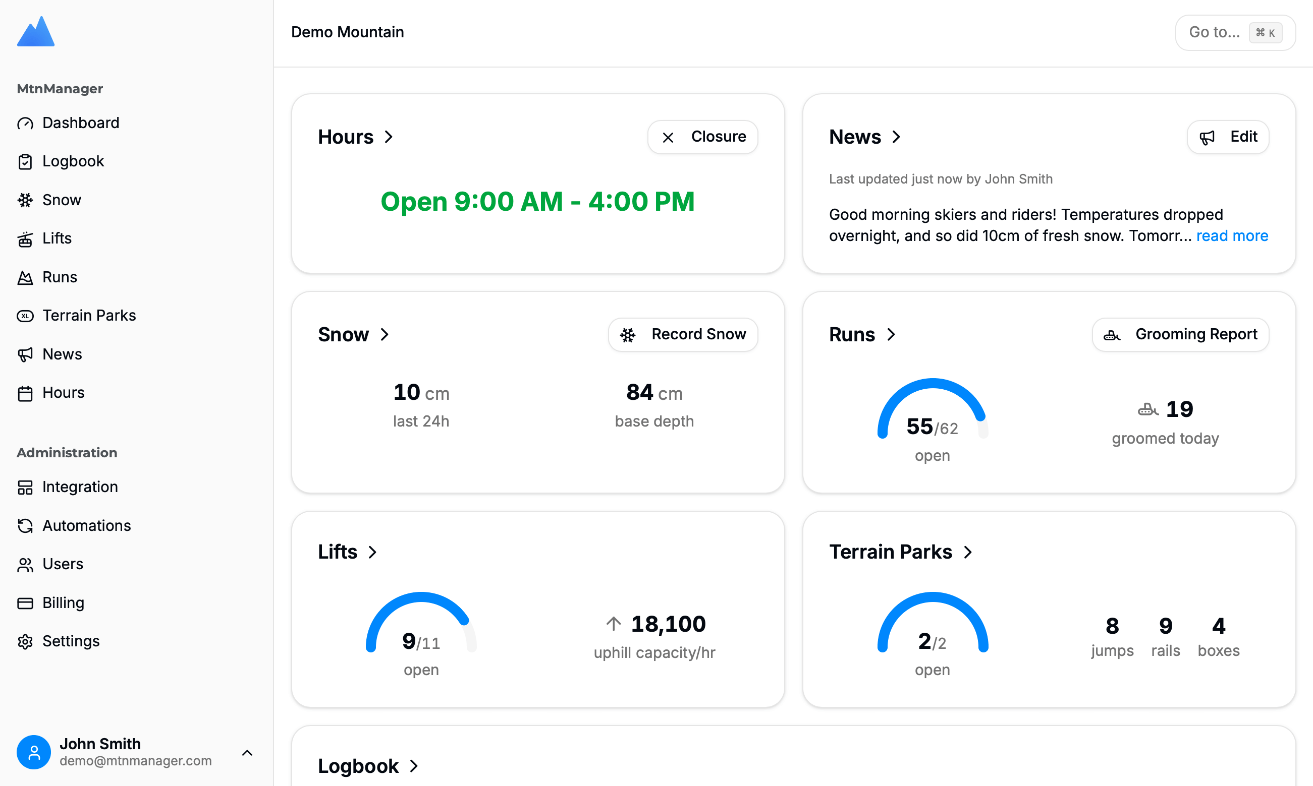 MtnManager dashboard
